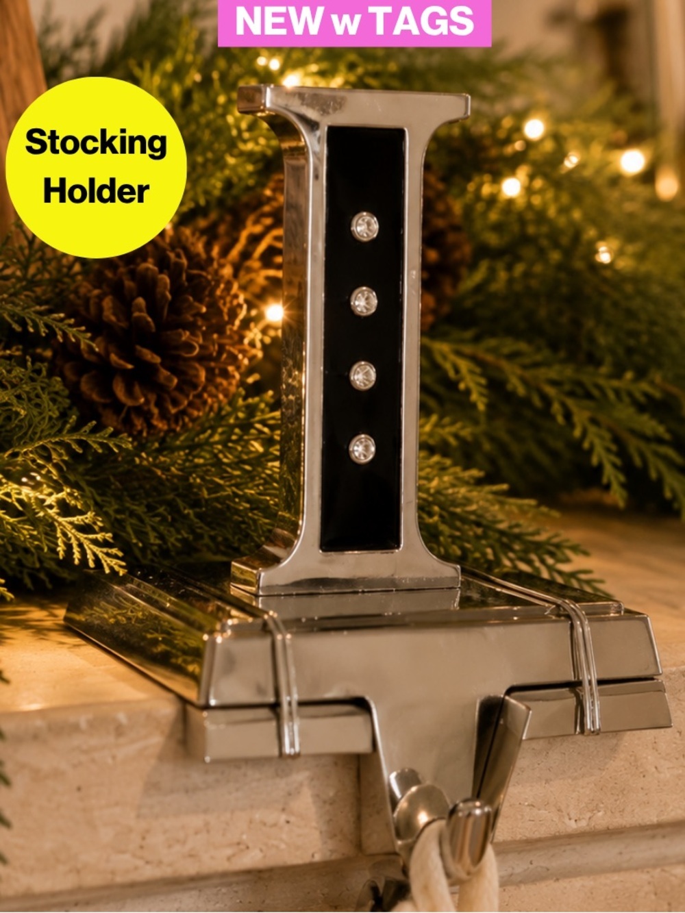 NEW w/TAGS🏷️ 2/for $20 🪩 “I” Initial - Christmas Stocking Holder, Crystals